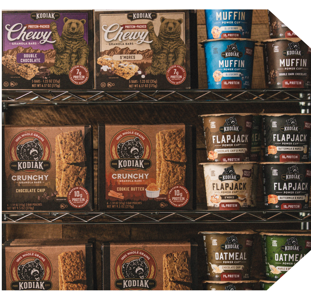 food service channels - vending shelf with on the go kodiak cakes products