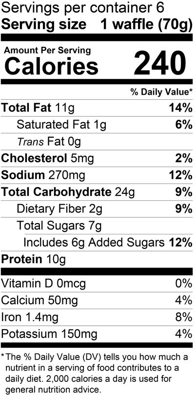 Thick and Fluffy Buttermilk and Vanilla power waffles nutritional info