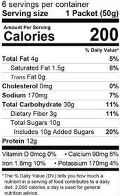Kodiak Cakes Chocolate Chip Oatmeal Packs nutritional info