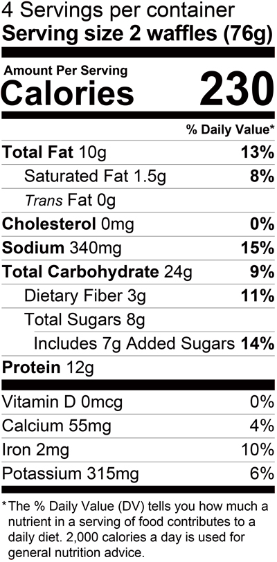 Kodiak Cakes Dark Chocolate Power Waffles nutritional info