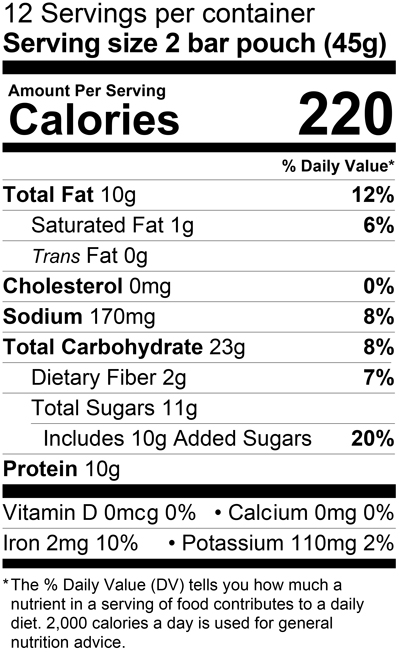 Kodiak Cakes Peanut Butter crunchy granola bars 6 ct nutritional info