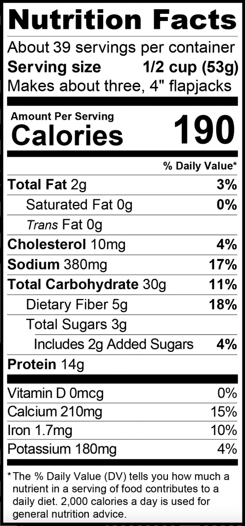 Chef Series Restaurant Ready Flapjack and Waffle Mix Nutritional Facts